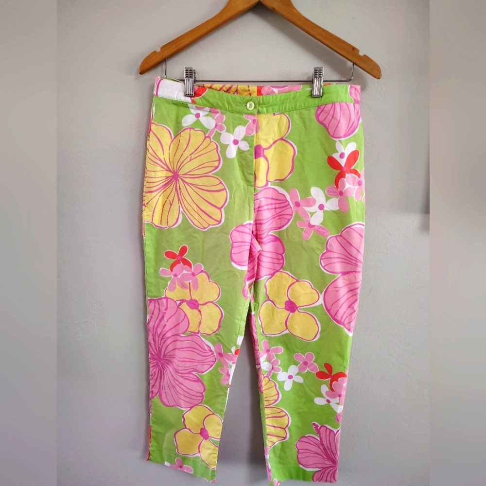 Lily Pulitzer Floral Bottoms - Green and Pink Women's Size 8